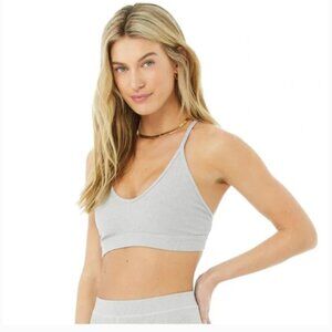 ALO Yoga Ribbed Blissful Sports Bra | Dove Grey Heather | Size: S